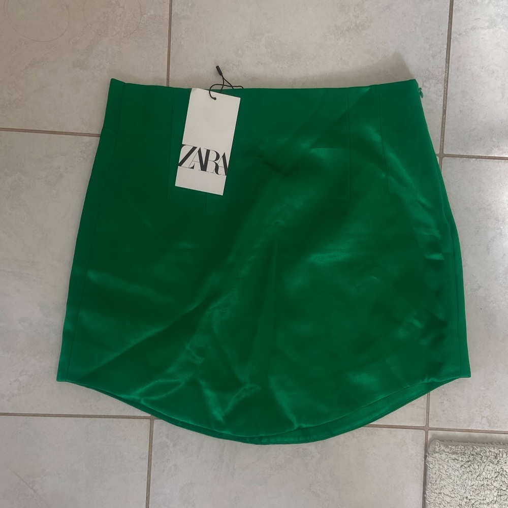 Zara Green Satin Mini Skirt